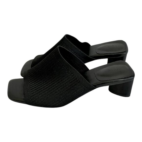 TIJN Katrin Square Toe Ribbed Black Mules Heels Women’s Shoes Size 10 Pumps NWOT - Picture 4 of 6